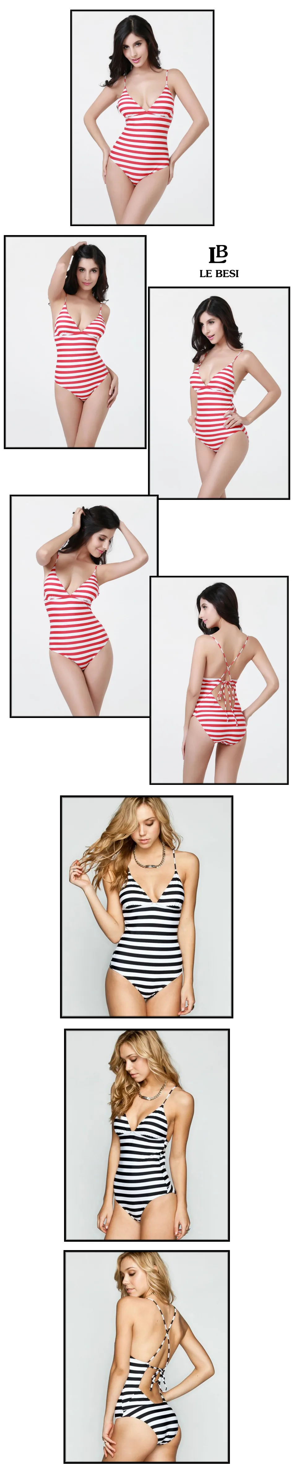 LEBESI Sunmmer Красный Черный Полосатый Цельный купальник плюс размер женский купальник BCDE чашка сексуальная пляжная Дамская одежда боди