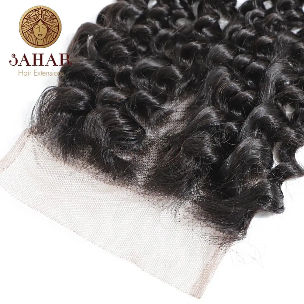 Paquete de pelo rizado SAHAR con 4*4 pelucas de cierre de encaje parte libre 3/4 + 1 extensiones brasileñas cabello Remy 100% humano