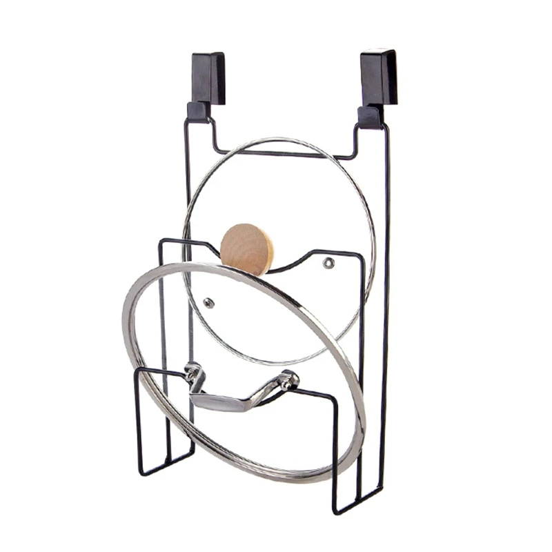 

Creative Iron Art Door Back Type Pot Cover Rack Free Punching Storage Shelf For Kitchen Cutting Board Drain Stand Home Storage