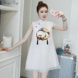 2018 Лето шелковый атлас cheongsam китайское традиционное платье vestido без рукавов Женский Высокая шея qipao вечерние платья Q173