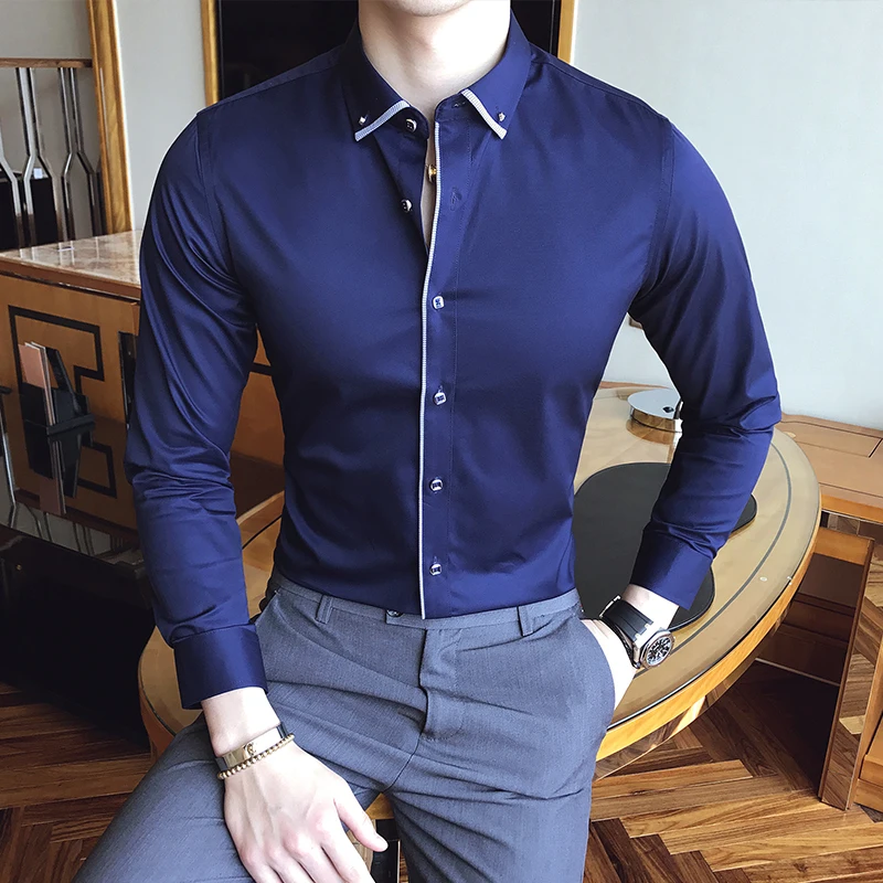 Man Shirts High Quality White Shirts Mens Office Shirts Blue Business