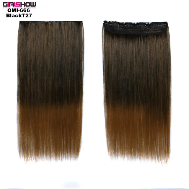 Girlshow 2" синтетические волосы для наращивания 5 зажимов в волосах шелковистые прямые длинные волосы доступны 24 цвета, 100 г/шт - Цвет: OMI-666 BlackT27