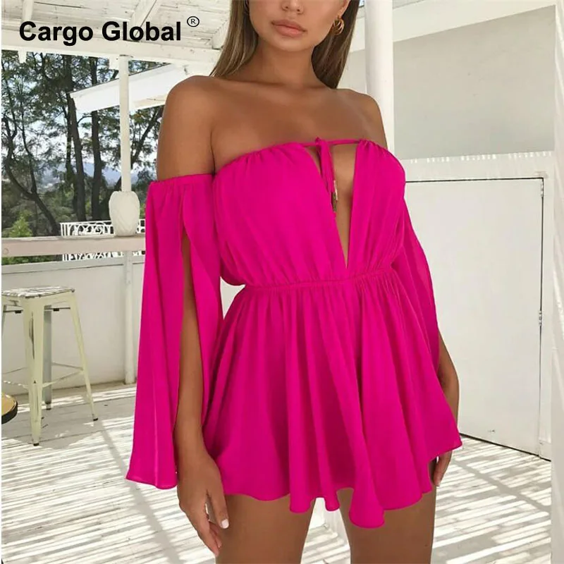 

2018 New Fashion Summer And Autumn Sweet Off Shoulder Halter Long Sleeve Rose White Casual Dress