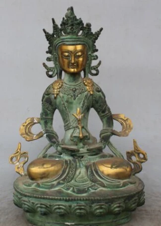 

JP S0068 12" Tibet Buddhism Temple Fane Bronze Gilt Amitayus longevity God Buddha Statue