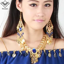 Wechery женские индийские ювелирные изделия Роскошные танец живота одежда ювелирные изделия золотые серьги ожерелье Браслеты, головные уборы обувь Болливуд