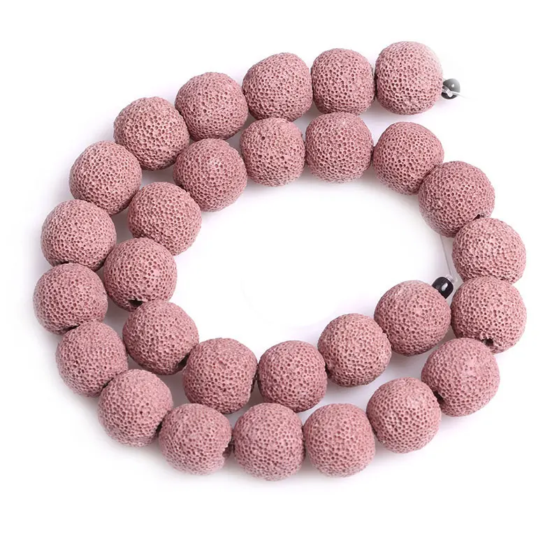 

10-16mm Natural Round Matte Pink Lava Rock Stone Beads For Jewelry Making Beads 15'' Needlework DIY Beads Trinket For Women
