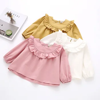 

Toddler Girl Shirts 2019 Spring Fashion White Pink Color Baby Girls Blouses Cute Long Sleeve Ruffle Tops Kids Clothes 0-4Y