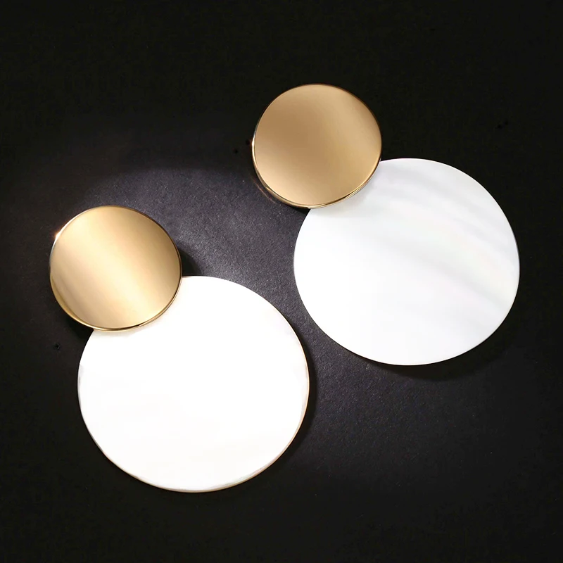 

2019 New shell Drop Earrings Trendy Gold Color Round Metal splice Statement Earrings for Women Fashion Jewelry Accessories