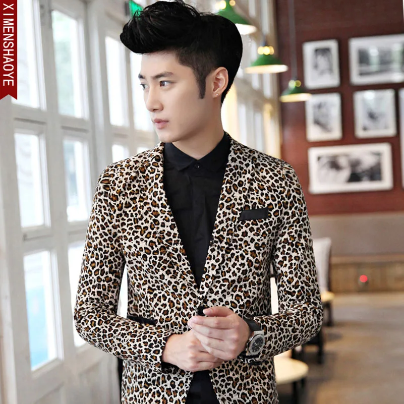 Mens jacket Slim Fit Blazers Cotton Blazer Suit Jacket black mens leopard print