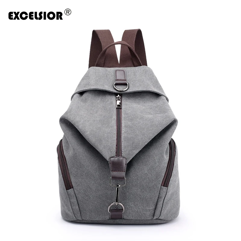 

EXCELSIOR Vintage Female Backpack High Quality Canvas Big Capacity School Bags Wearproof Casual Travel Bag