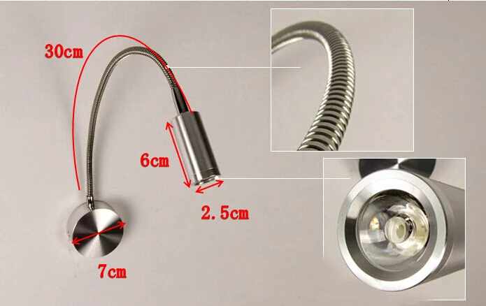 Серебряный Гибкий шланг светодиодный современный настенный светильник 3 Вт Гибкий Кронштейн светильник прикроватный светильник для чтения настенный светильник ing