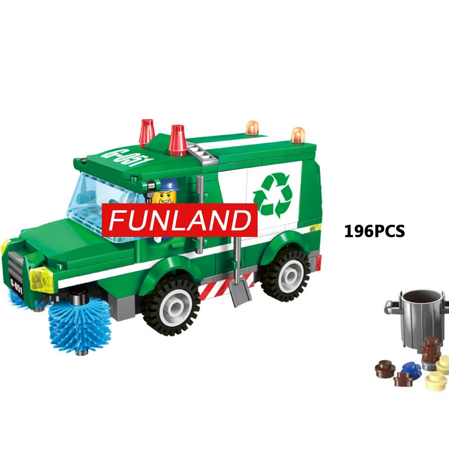 

Hot city service vehicle garbage truck building block Cleaner Sanitation worker figures bricks educational toys for kids gifts