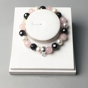 

Freshwater Pearls Rose Quartz Hematite Beads Bracelets with Charms Carrier, Thomas Style Glam Bracelet Jewelry Ts Gift For Women