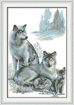 

A wolf family Cotton Animal cross stitch kits 14ct white 11ct printed embroidery DIY handmade needle work wall home decor