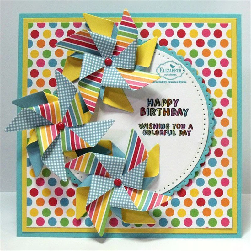 

DiyArts Die Cut 3D Windmill Flower Spinner DIY Scrapbook Card Assembled Pinwheel Fan Party Embossing Folder Stencils Template