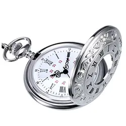 Классические римские цифры серебряные карманные часы с цепочкой (белый)