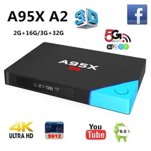 Original A95X A2 Smart TV Box Android6.0 Amlogic S912 Octa Core 2G 16G 3G 32G Set Top Box 2.4G+5G Wifi Bluetooth4.0 Media Player
