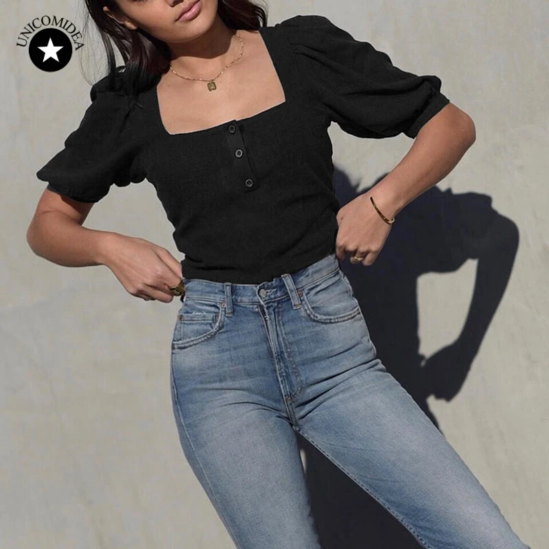 

Sexy Backless Square Collar Bodysuits Women 2019 Skinny Black Korean Style Half Sleeve Elegant Bodysuits