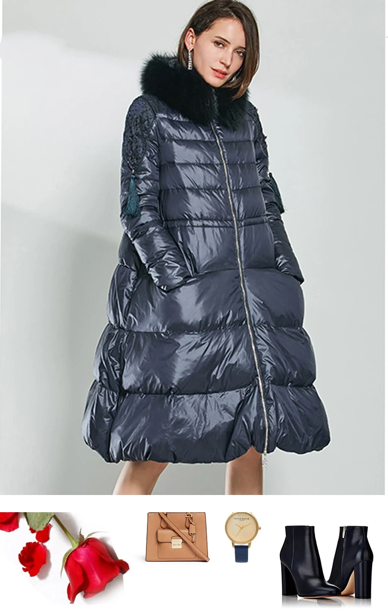 AYUNSUE, Высококачественная зимняя куртка-пуховик на утином пуху, женские парки, плащ, теплая плотная Женская одежда, новая куртка с мехом лисы lX1185