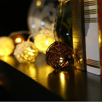 

5m 28 White Brown Rattan Balls String Fairy Lights Sepak Takraw Holiday LED Strip Light Xmas Garden Decoration Wedding Lights