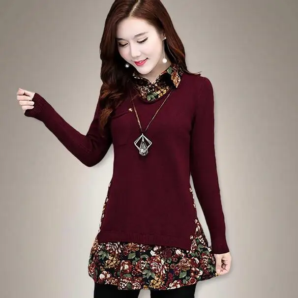 

2018 Autumn Maternity Sweaters Turn Down Collars Patchwork Floral Printed Pullovers Shirt for Pregnant Women DF632