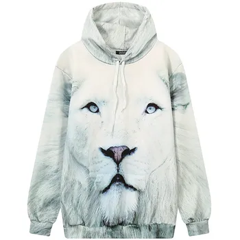 

3D Printed White Lion Fashion Sweatshirts Long sleeve with hat Cosplay Lion Costume Men Women Hoodies Animal Cosplay Sweatshirts