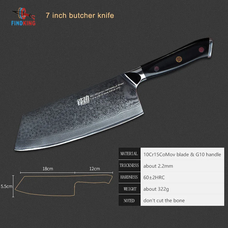FINDKING G10 набор дамасских ножей с ручкой 7 дюймов нож для мясника 8 дюймов нож для шеф-повара 5 дюймов нож для фруктов 67 слоев дамасской стали