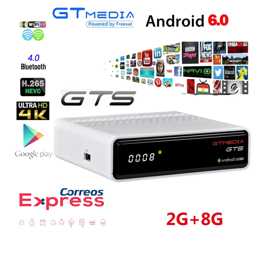 Freesat GTmedia GTS Android 6,0 4K Smart tv BOX Amlogic S905D Combo DVB-S2 спутниковый ресивер 2G/8GB BT4.0 телеприставка cccam m3u