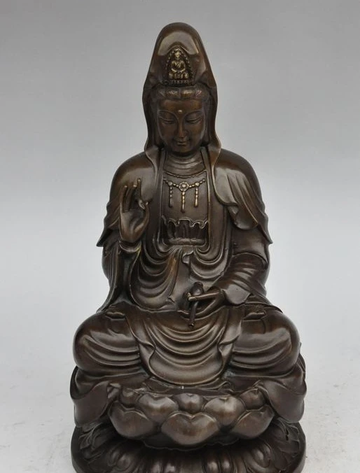 

6" chinese buddhism bronze lotus Kwan-Yin Bodhisattva Goddess Buddha statue