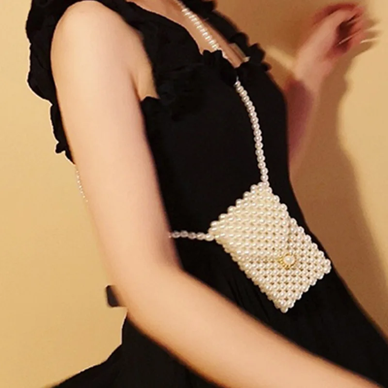

Super Mini Pearl Crossbody Cross Body Bag Fashion Designer Cute Girls Purses Handbags Handmade Beaded Bag Waist Pack