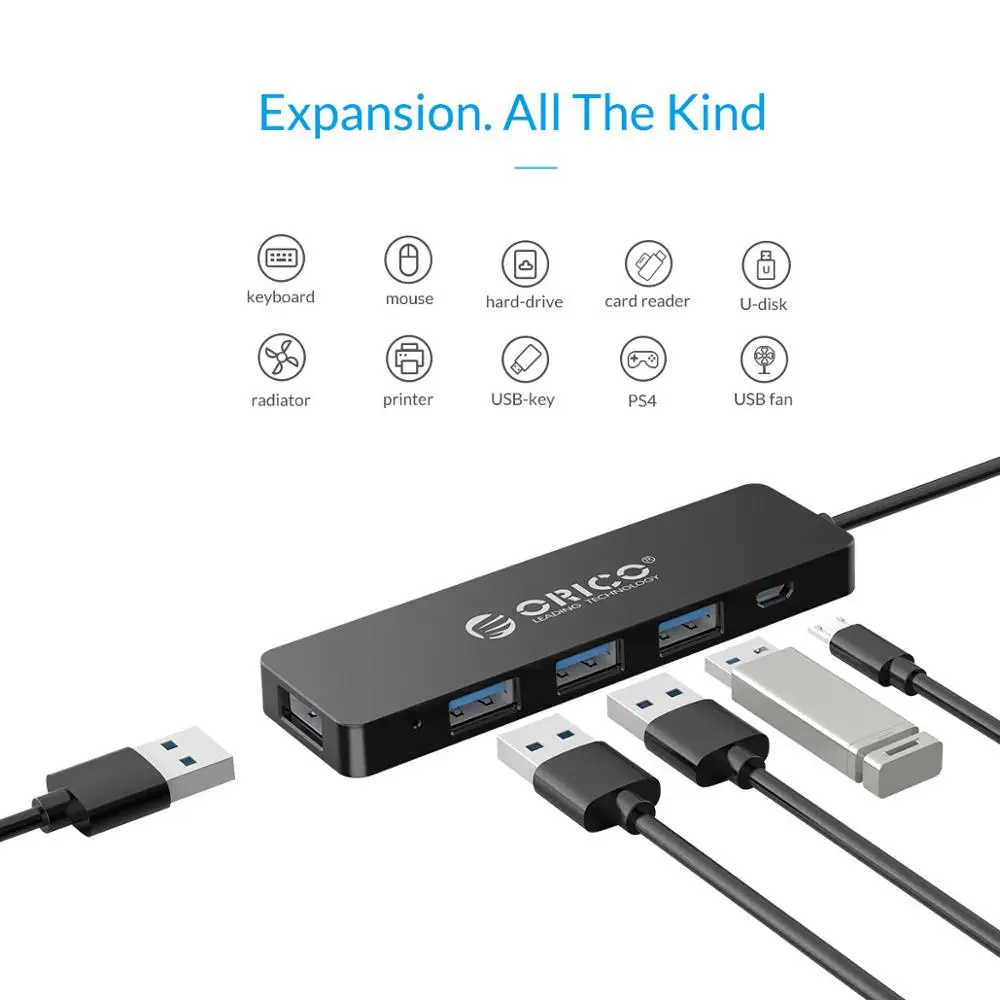 ORICO High Speed 4 Ports USB 3.0 HUB With Power Supply Port USB2.0 Splitter OTG Adapter for iMac Laptop Desktop Accessories
