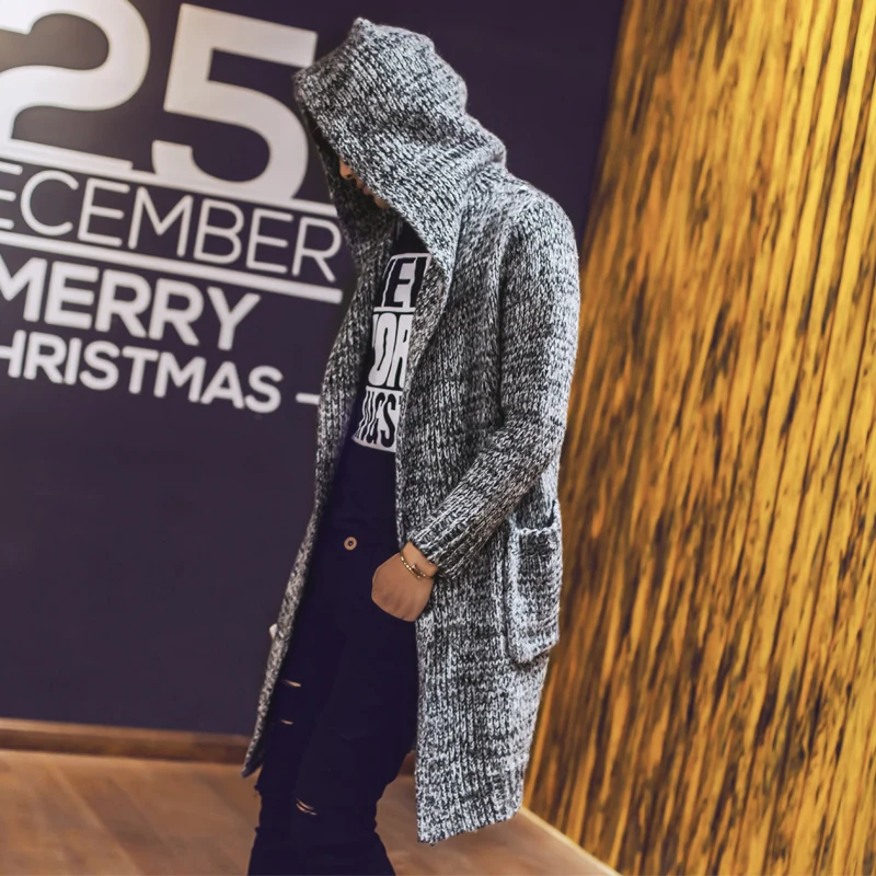 Кардиган мужской с капюшоном свитер длинный однотонный размеры 2XL|fashion sweaters