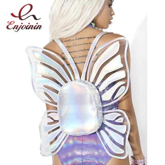 Модные Fun Бабочка Моделирование Лазерной Прозрачный искусственная кожа на молнии дамы рюкзак повседневная школьная рюкзак 4 вида цветов