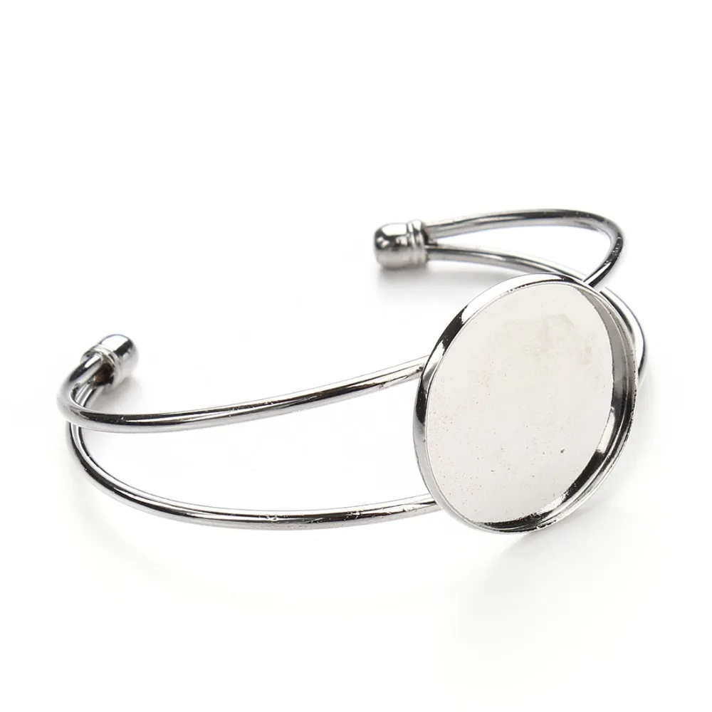 1PC Silver Color 25mm Round Cabochon Bracelet Base Blank Tray Jewelry