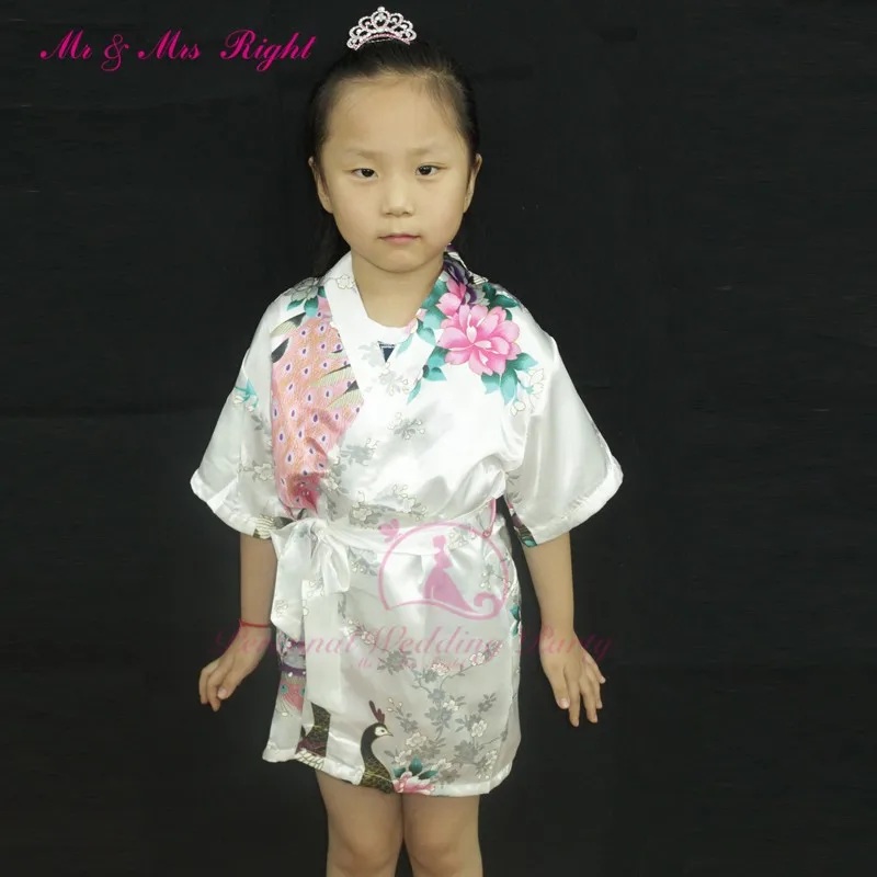 Модная одежда для девочек с цветочным рисунком; атласное кимоно; халат с павлином для маленькой невесты; детская одежда для сна; летние юбки