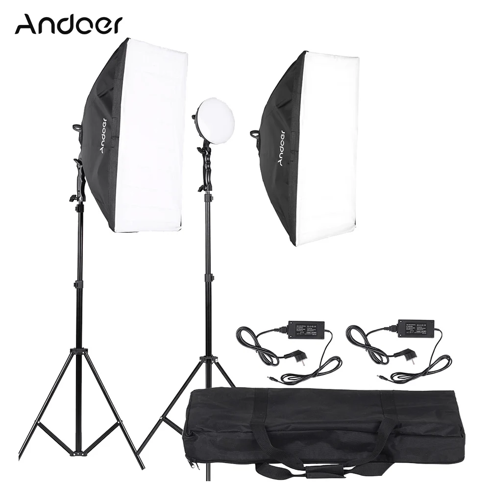

Andoer LED Photography Lighting Kit 2 * 30W LED Lamp + 2 * Softbox + 2 * Light Stand + 1 * Carrying Bag Photo Studio Kits