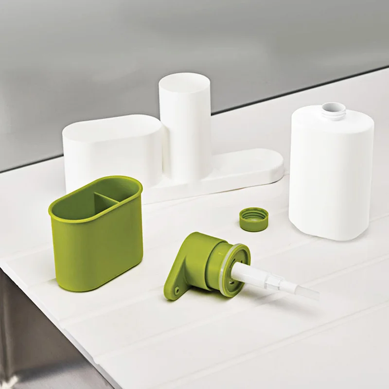 Kitchen Sink Detergent Dispenser Stand With Sponge Storage Liquid Soap Automatic Dispenser Shelf Set Bathroom Organizer Green