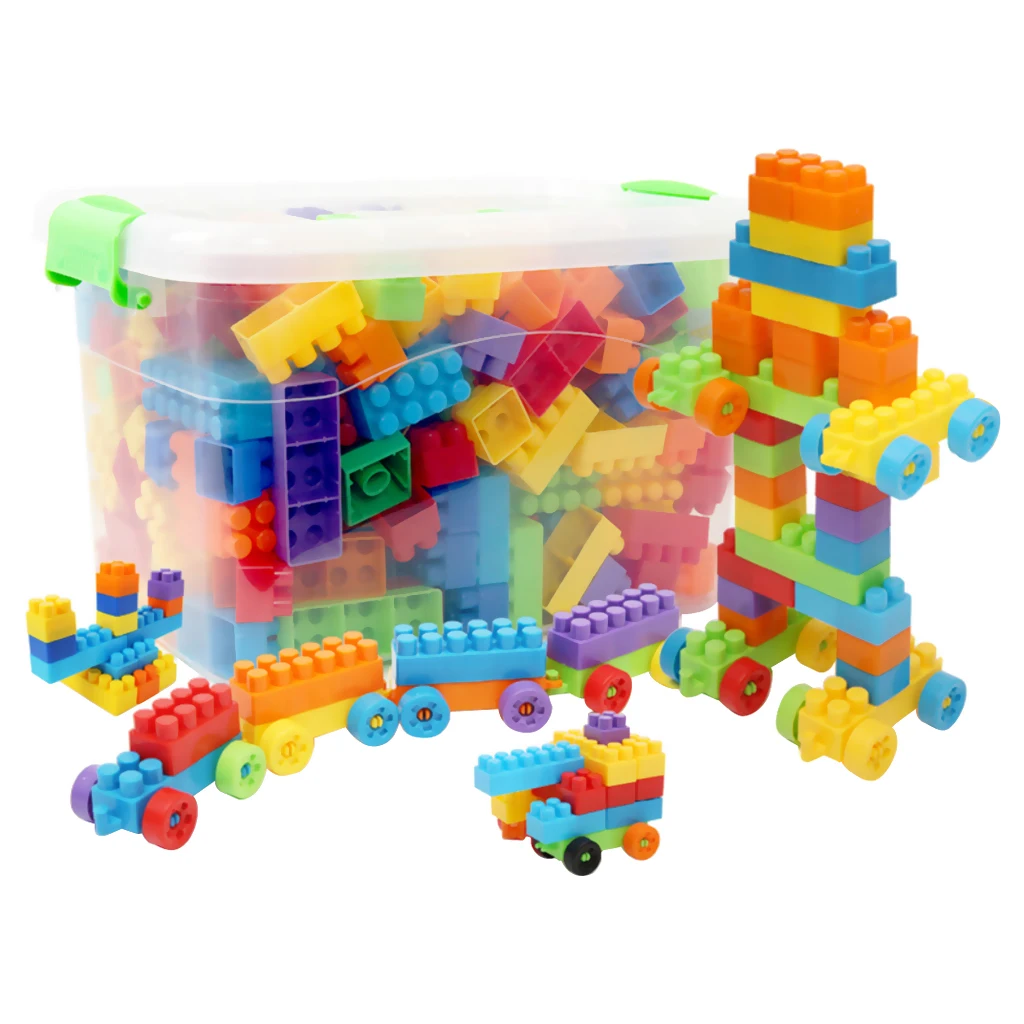 ABS Plastic Building Bricks Stacking Blocks Set - 180 Pieces & Storage Box, Children Color & Shape Cognition, Creative Thinking