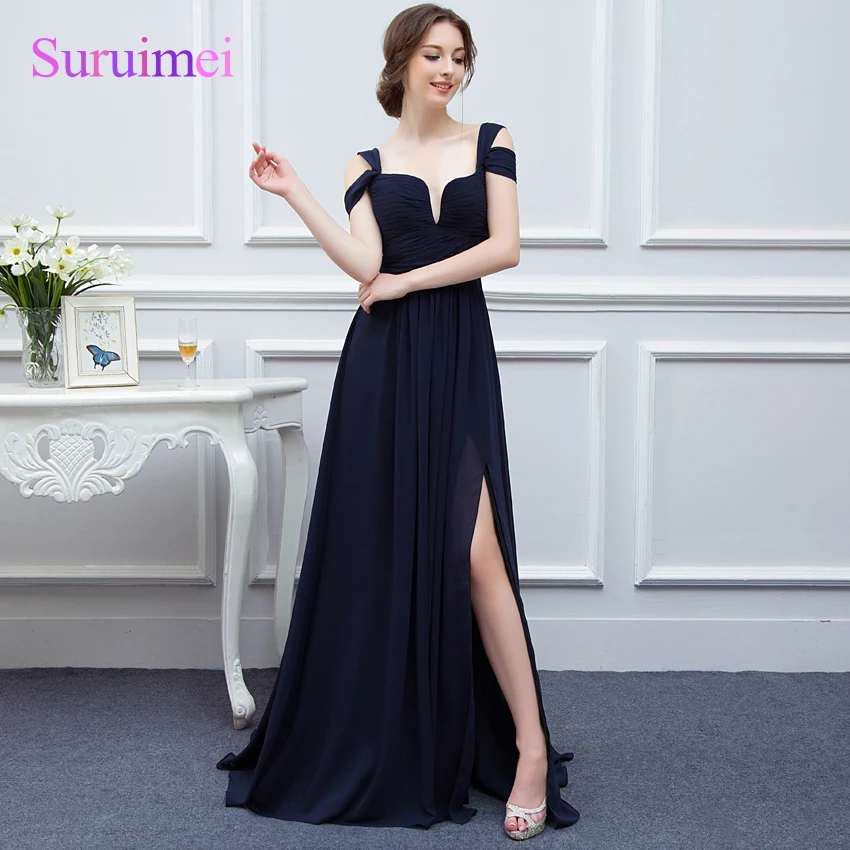 Buy Bridesmaid Dresses 2017 Custom Made Navy Blue Color Chiffon Maid of Honor