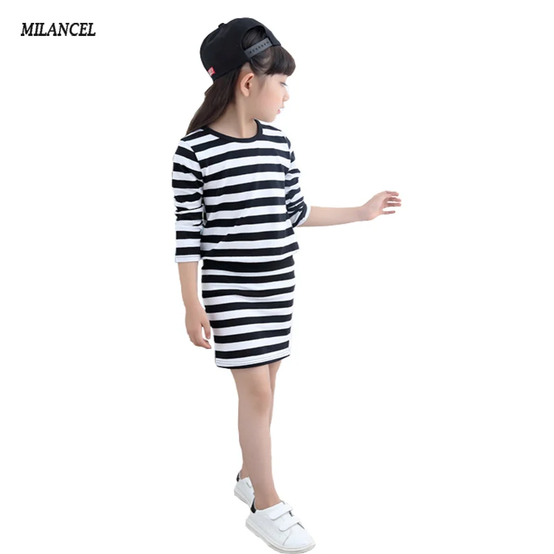 

2019 Spring Stripe Girls Dresses Long Sleeve Cotton Teenage Kids Dresses for Girls Skinny Girls Clothes 5-14 Years