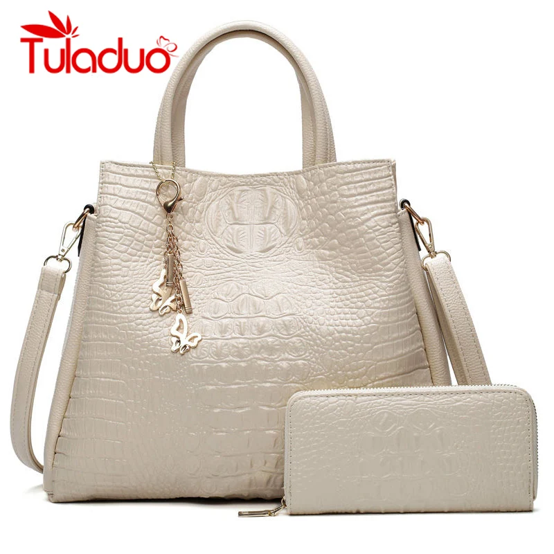 

Tuladuo Vintage Messenger Bag Women Crocodile Pattern Handbag Luxury Composite Bag Set Leather Purse Wallet Ladies Shoulder Bags