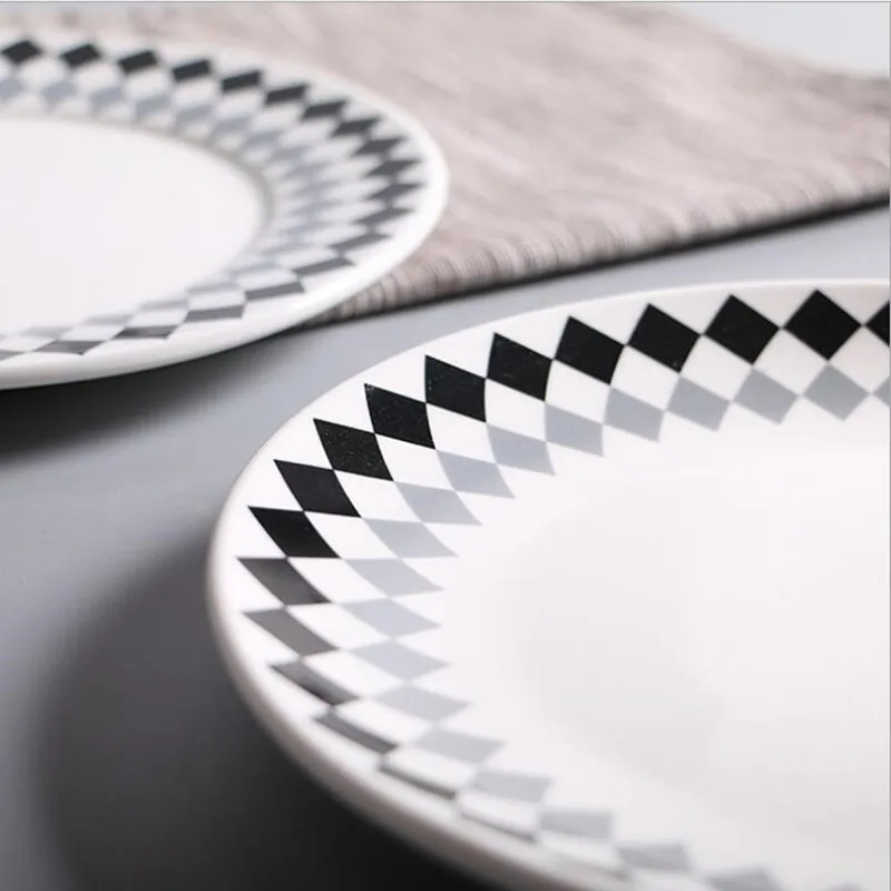 6pc 8 Inch Creative Geometric design Ceramic Plate Porcelain Beef Dishes Dessert Dish Fruit Plate Cake Tray Food Dinnerware