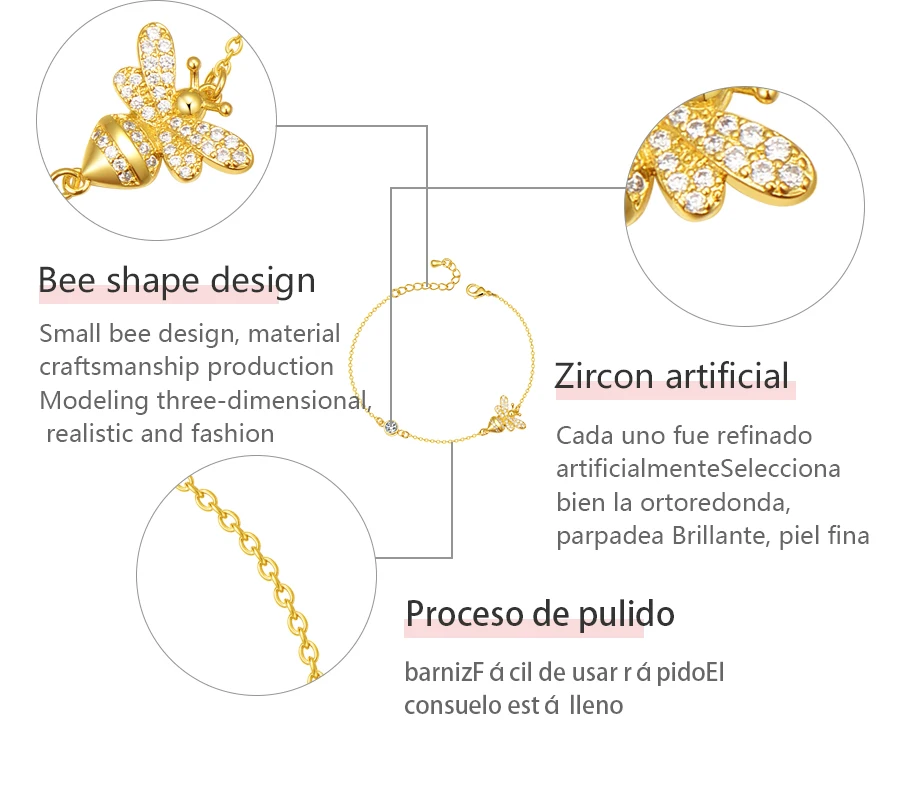 ERLUER браслеты с подвесками для женщин розовое золото Кристалл пчелы модные ювелирные изделия девушка Циркон Регулируемый Браслет Дружбы бижутерия