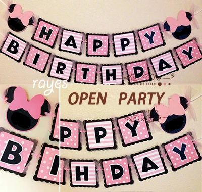 

minnie mouse party bunting 1 banner/bag,15 flags per bunting,length 3.5m party favors happy birthday decoration AW-0702
