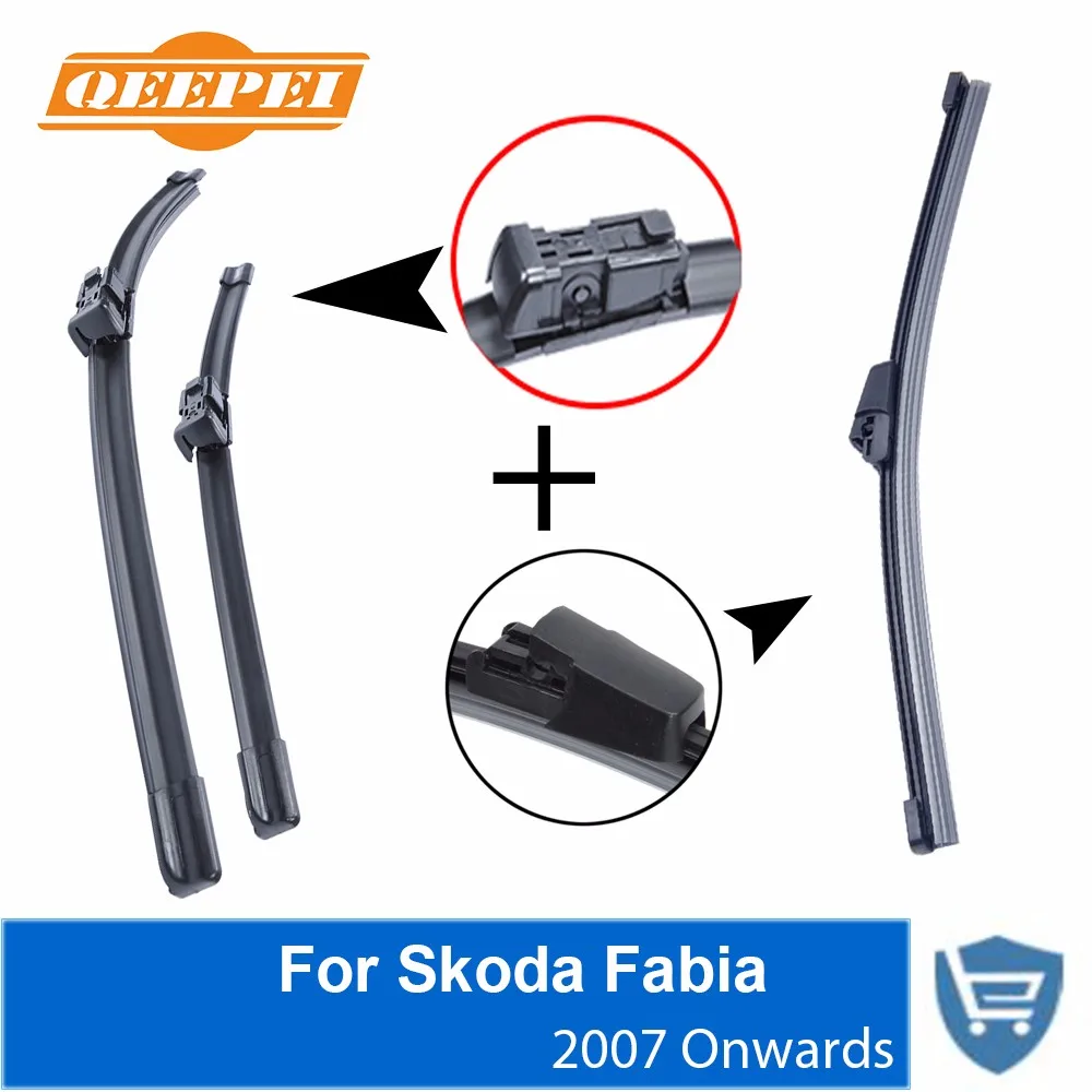

QEEPEI Front and Rear Wiper no Arm For Skoda Fabia 2007 R High quality Natural Rubber windshield 21 '' + 21 ''