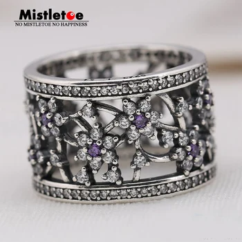 

Genuine 925 Sterling Silver Forget Me Not, Purple & Clear CZ Ring Compatible with European Original Jewelry