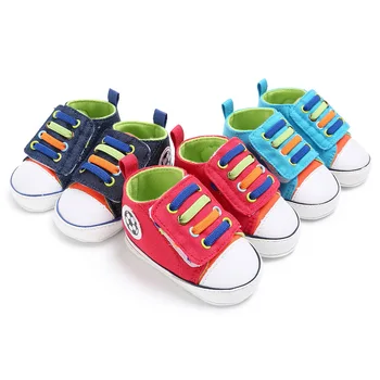 

Casual cartoon high canvas football pattern color lace baby shoes