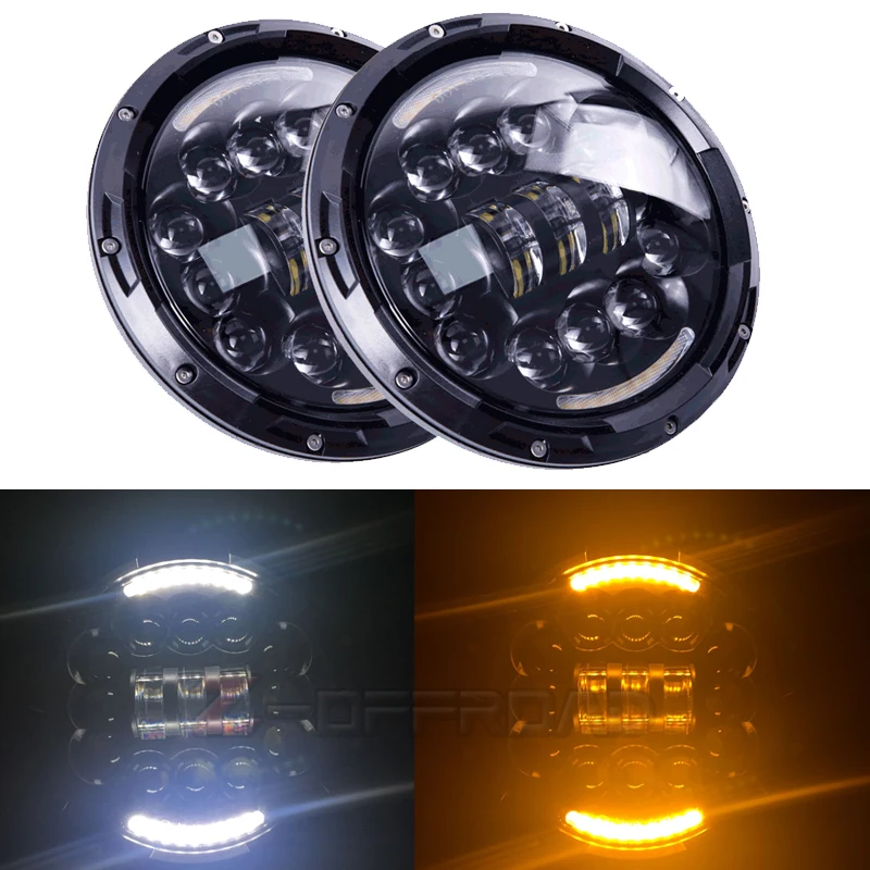 

7inch LED Projector Headlamp with White DRL Halo For Lada 4x4 urban Niva 7" LED H4 light Headlight Lamps for Jeep Wrangler
