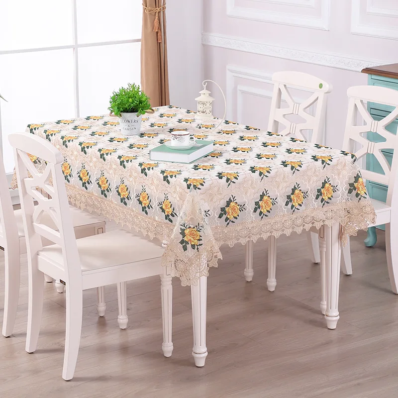 

Rose Floral Lace Table Towel Wedding Decor Table Cover Embroidered Tablecloth Tea Table Cloth Home Room Table Decoration Textile