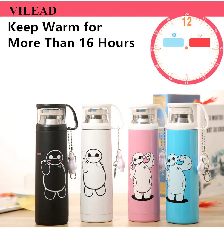 VILEAD Big Hero Stainless Steel Handgrip Thermos Mug Garrafa Termica Belly Cup Termos Vacuum Flasks with